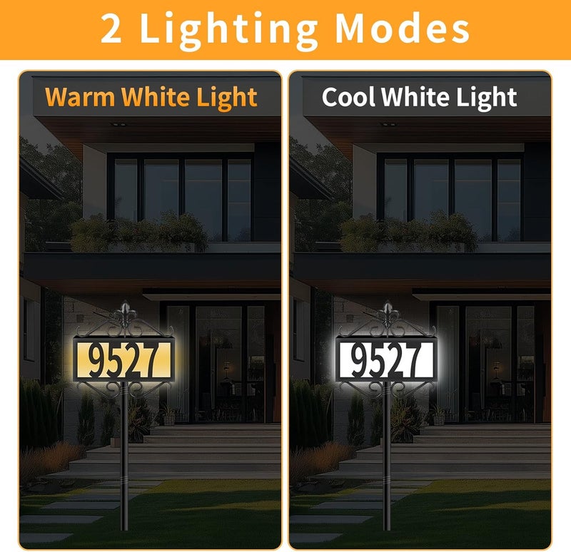 DoinMaster Metal Solar Address Signs for Yard with Warm White & Cold White - 50 Customizable (from 0 to 9) House Numbers for Outside, Weather-Resistant Lighted Address Plaque Outdoor, Illuminated LED Address Numbers Sign for Yard Home - Image 2